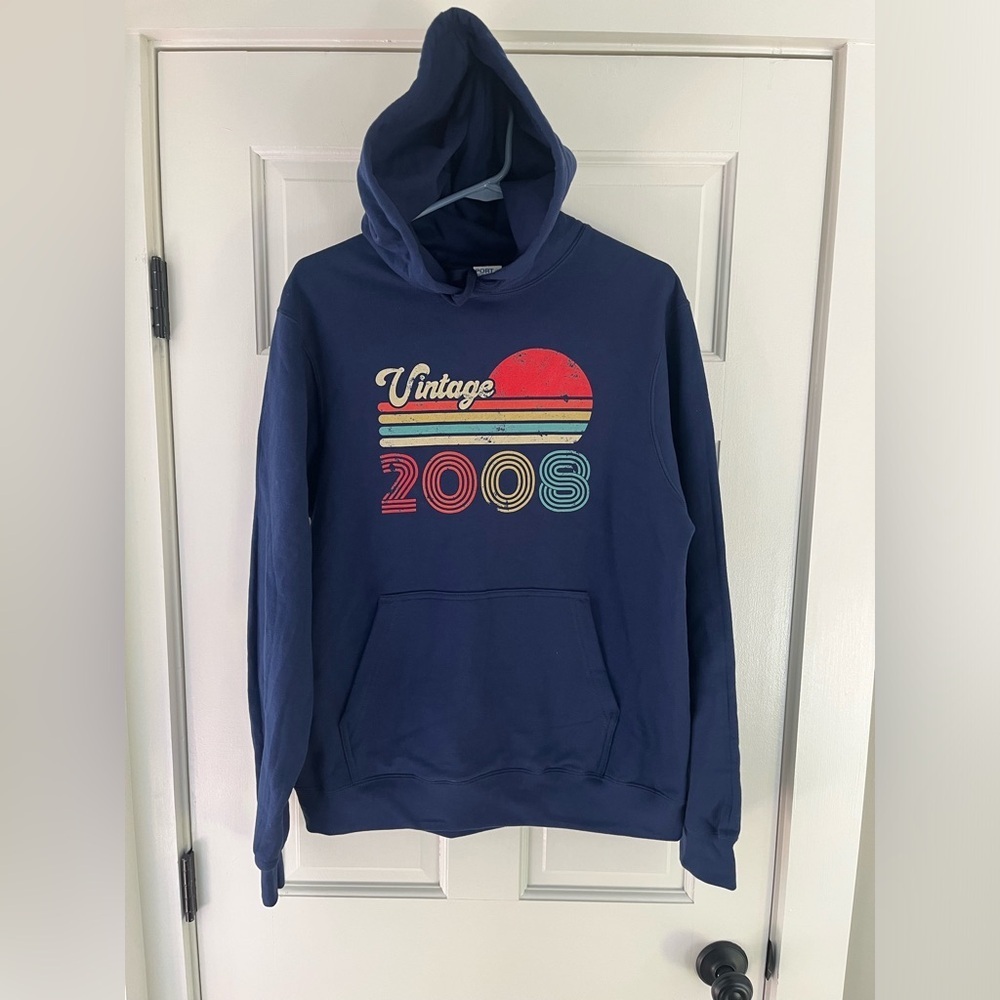 NWT 18th Birthday "Vintage 2008" Navy Blue Hoodie Sweatshirt  + pocket